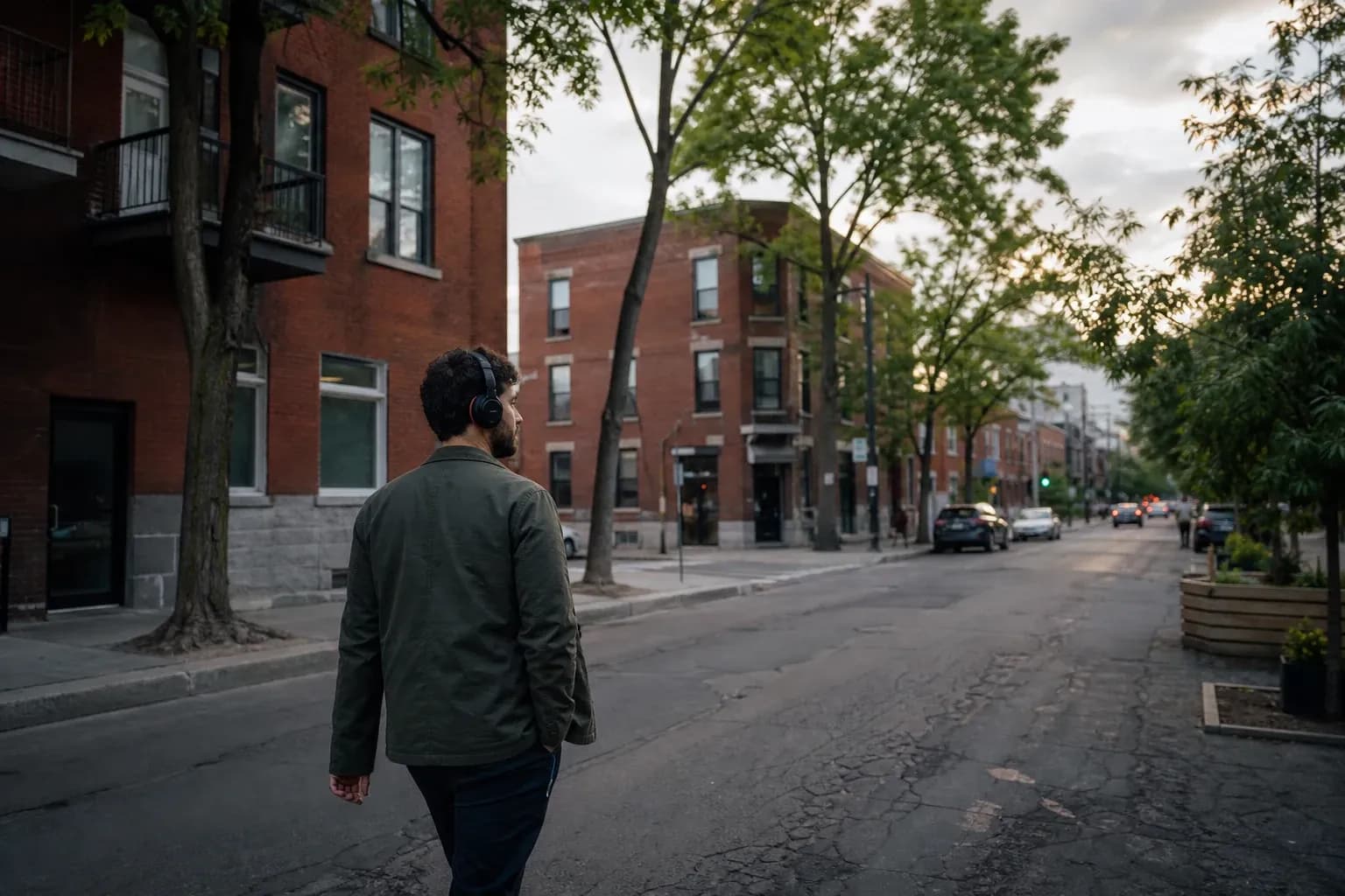 A listener walks through a Montréal street while experiencing a location-aware OnMove story